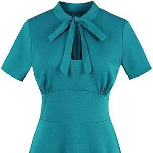 Wellwits 1940s Style Keyhole Bowtie Collared Dress